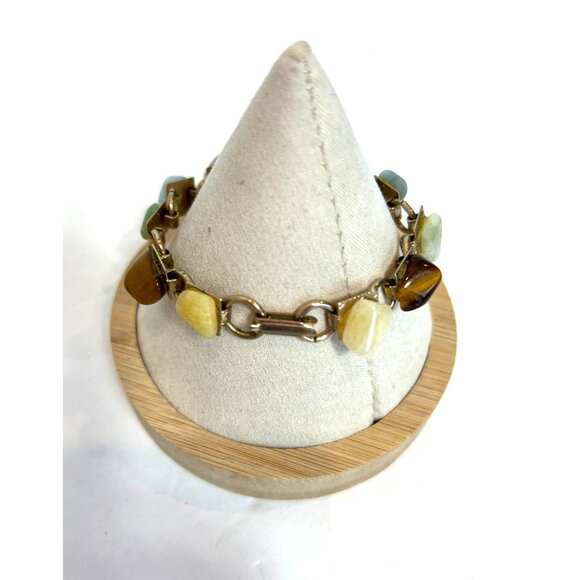 Set of 2 Vintage Natural Various Polished Colorful Stone Link Bracelets - Picture 4 of 16